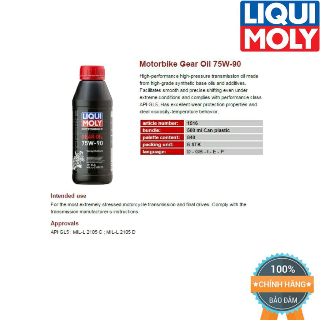 NHỚT HỘP SỐ LIQUI MOLY GEAR OIL 75W-90 500ML