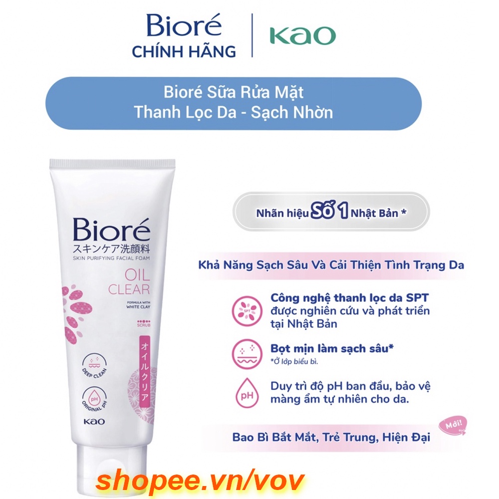 Sữa Rửa Mặt 100g Biore Oil Clear Sạch Nhờn & Làm Nhỏ Mịn Lỗ Chân Lông, vov Cam Kết Chính Hãng.