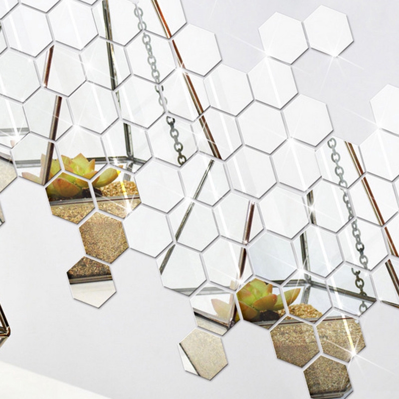 ✬Star✩12pcs 3D Mirror Hexagon Vinyl Removable Decal Home Decor Wall Sticker
