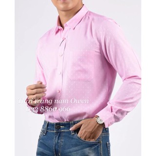 Owen - áo sơ mi dài tay owen slimfit vải sợi tre màu hồng nhạt 68079 - áo sơ mi nam - owen flagship store
