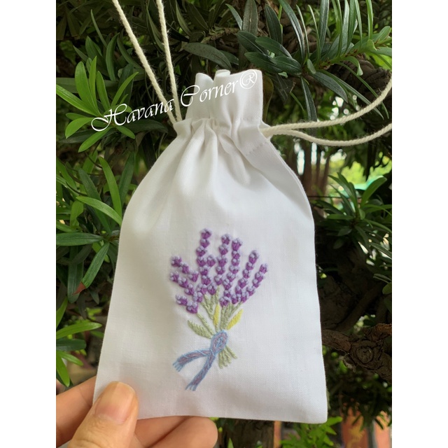 Túi dây rút mini thêu hoa Lavender 9*14.5 cm - Vietnam Handmade Pouch With Embroidery