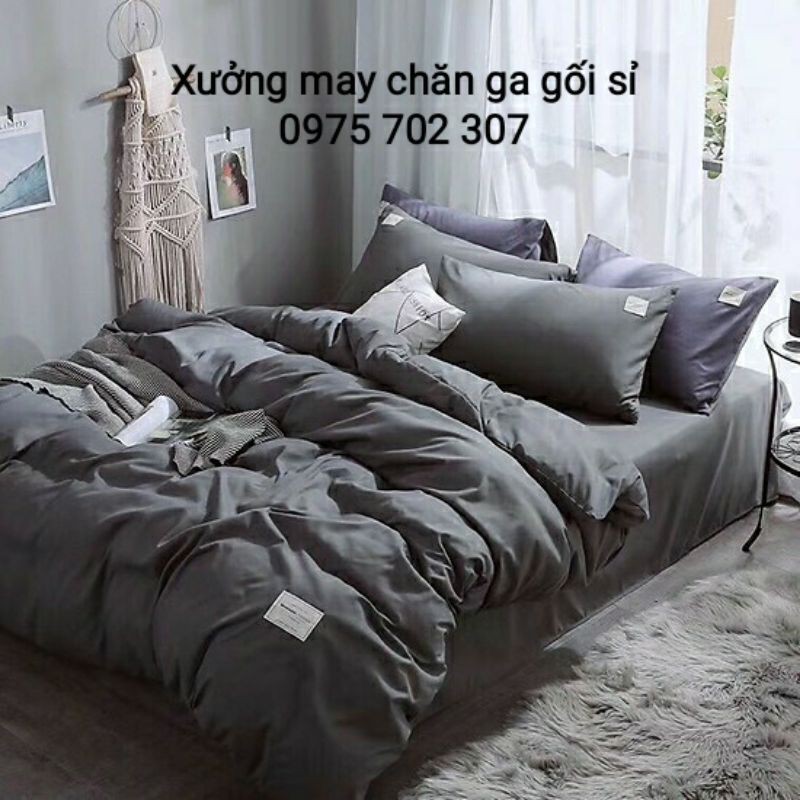 Chăn ga gối đệm 5 món, bộ drap giường thun lạnh hàn quốc cao cấp màu xám nằm mát | BigBuy360 - bigbuy360.vn