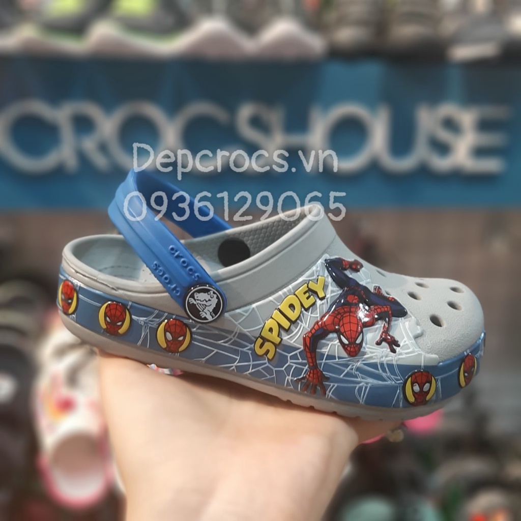 (Bảo hành + Tặng jibbitz) Dép sục cross spidernan người nhện màu xám 3D kids cao cấp, dép cross trẻ em - cross house