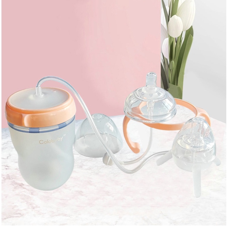 Bình Sữa Silicone Miệng Rộng 250ml Kèm Ống Hút Dài Cho Bé