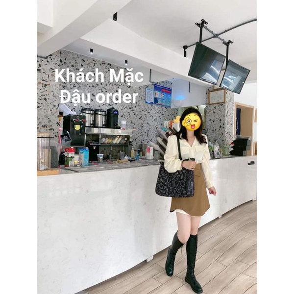 Set sơ mi dài tay chân váy xẻ thời trang