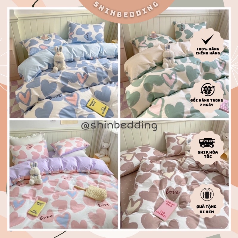 Set Bộ Vỏ Chăn Ga Gối Cotton Living - Chất Liệu Cotton Thoáng Mát ( 4 Mẫu Tim - Shinbedding)