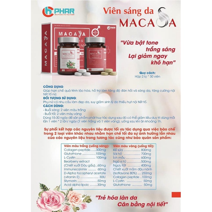 Viên uống sáng da MACASA - Bổ sung Collagen, Glutathione làm sáng da và ngăn ngừa lão hóa