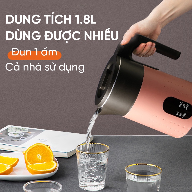 Bình đun nước siêu tốc, ấm siêu tốc 1.8 lít giữ nhiệt và đun, ruột bằng thép không gỉ Inox304 của JN June Nice