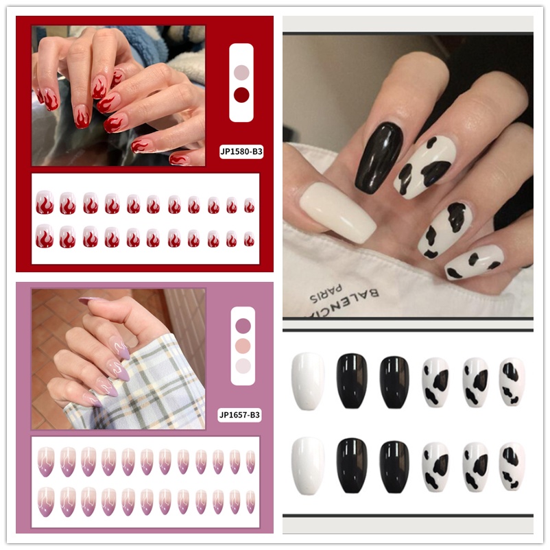 【24pcs】24/Pcs DIY Fake Nails French Finger Nail Art False Nail Wearable Nails European and American Style Fake Nails
