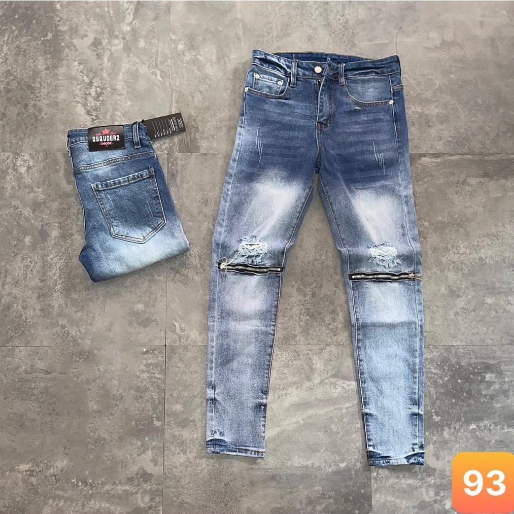 Quần jeans nam màu đen rách vá gối chất liệu bò cao cấp co dãn 4 chiều đẹp from dáng skinny Q8 mẫu mới