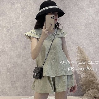 Set bộ đũi cổ bèo viền ren 2 màu xinh xắn - HY20