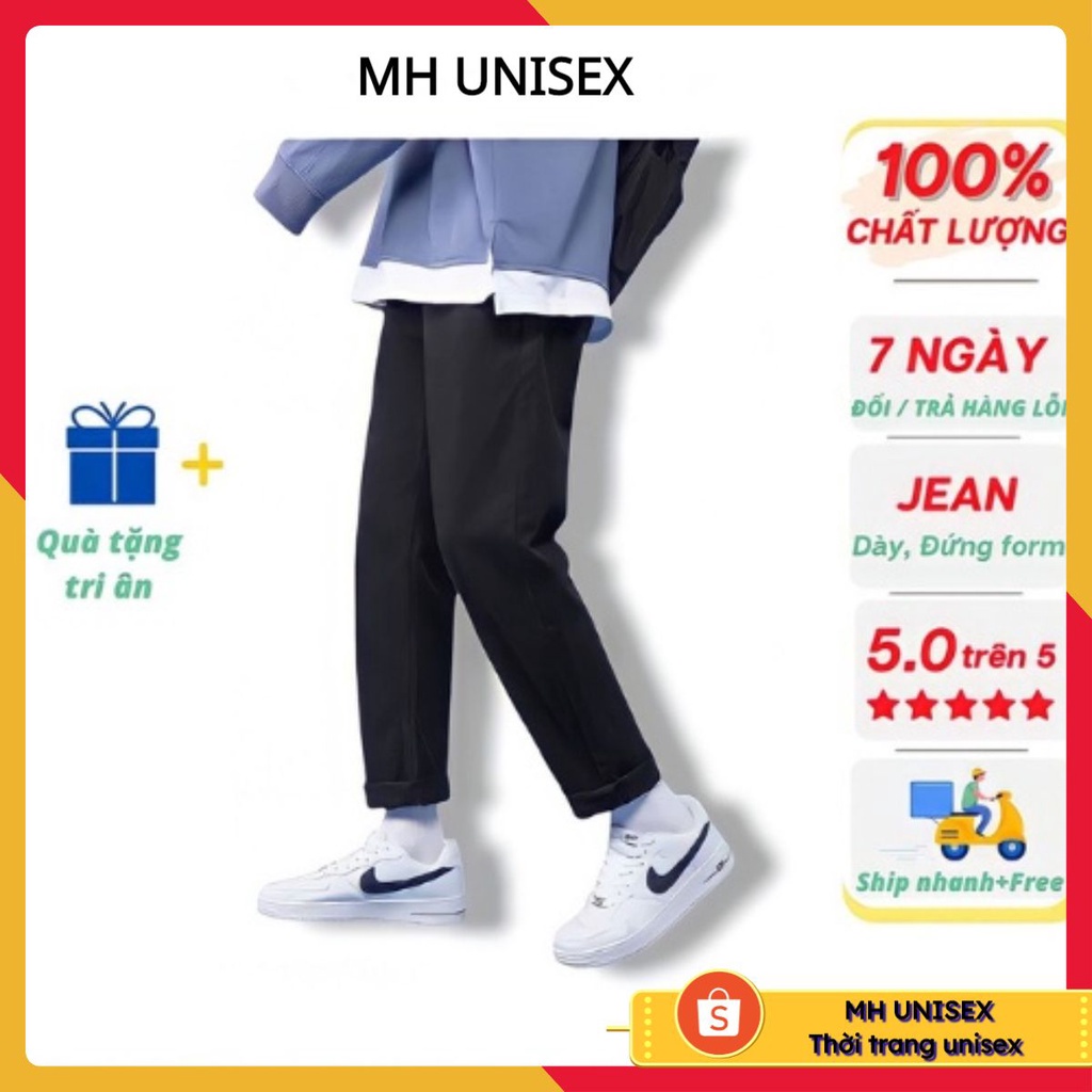 Quần jean trơn nam nữ, quần jean trơn unisex hack chân ông rộng dáng suông form baggy MH UNISEX !