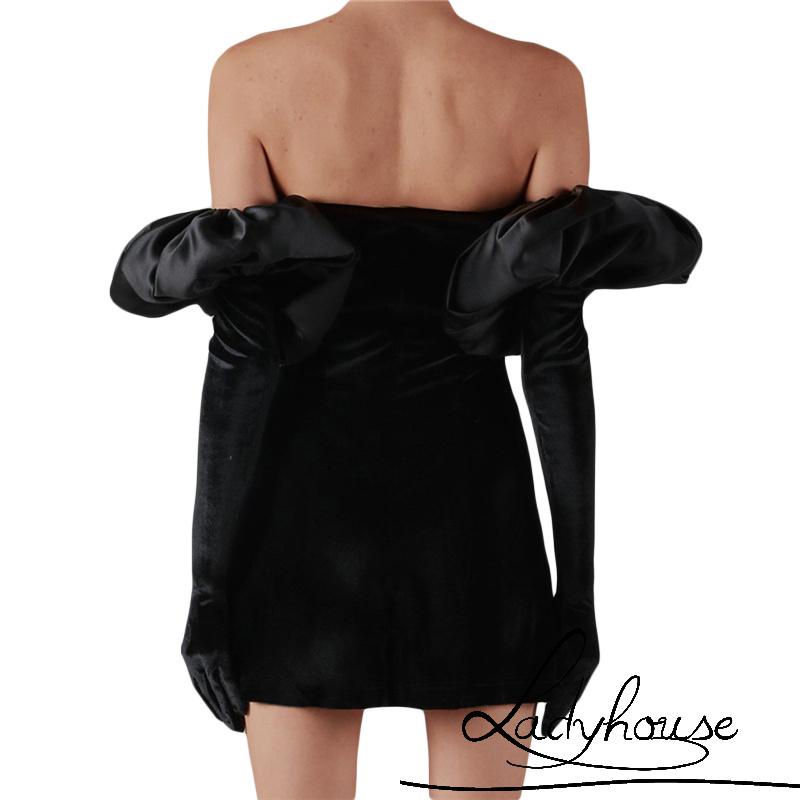 Đầm ôm dáng tay phồng dài hở vai gợi cảm thời trang mùa đông cho nữ