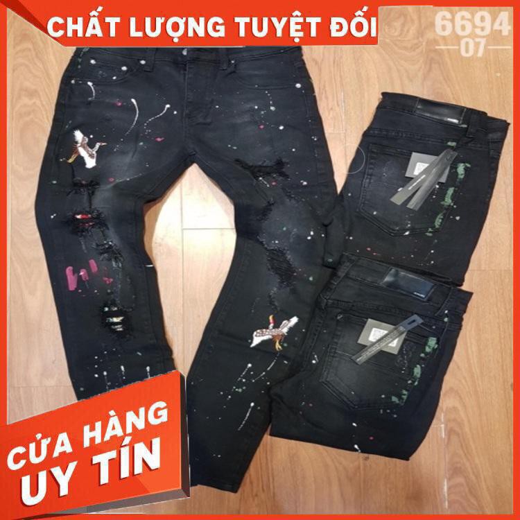 Quần bò biker nam thêu vẩy sơn đẹp - Hàng nhập khẩu