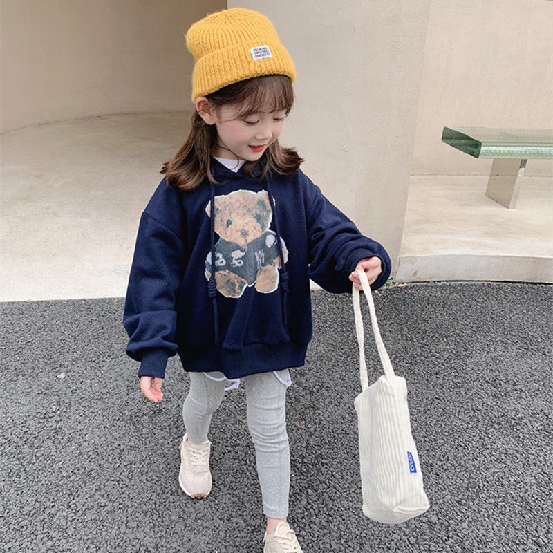Áo hoodie tay dài in hình gấu nhỏ phong cách Hàn Quốc thời trang xuân thu cho bé gái 2021