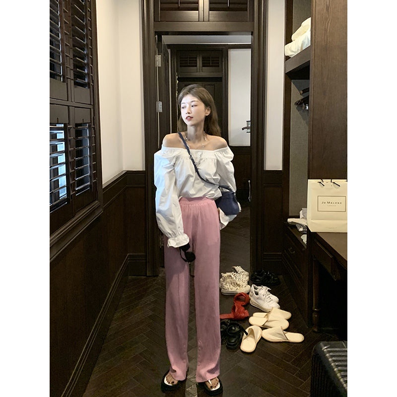 Quần dài ống rộng lưng cao màu sắc ngọt ngào thời trang mùa hè dành cho nữ