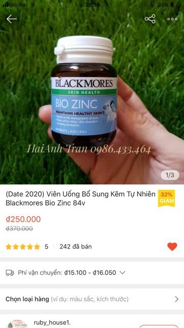 (84v)Viên uống Kẽm bio Zinc Blackmores