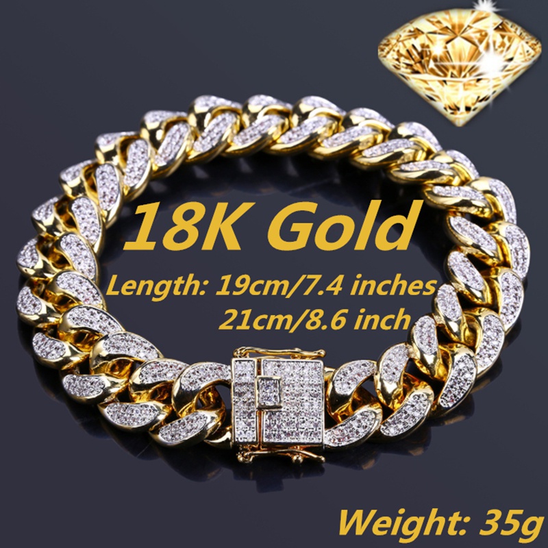 Vòng Tay Mạ Vàng 18K / 925 Đính Đá Lấp Lánh Phong Cách Hip Hop Thời Trang Cho Nam / Nữ