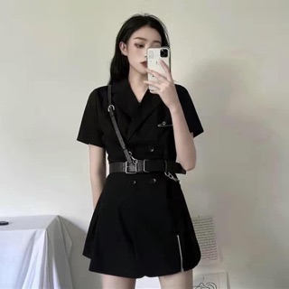 Váy kiểu kèm đai +phụ kiện đi kèm -Có sẵn ulzzang hàng quảng châu loại 1 stye cá tính cổ sơ mi .