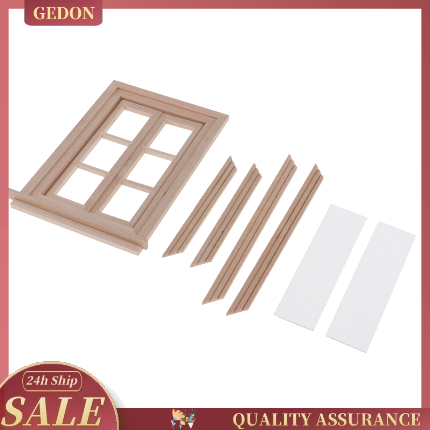 Unpainted 1/12 Dolls House Miniature Wooden Movable 6 Pane Double Window Model DIY Accessories Collections