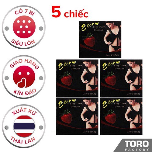 [CHÍNH HÃNG]COMBO 5 HỘP BAO CAO SU STORM (5 bao), BCS Hương dâu, 7 bi lớn, Gai_Kích thích mạnh mẽ cho phái nữ