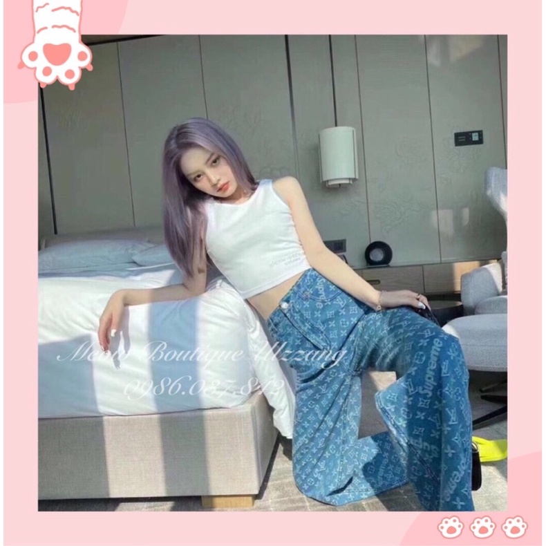 Quần jeans suông ống rộng hoạ tiết Supreme x LV luon vuituoi phong cách ulzzang có ảnh thật
