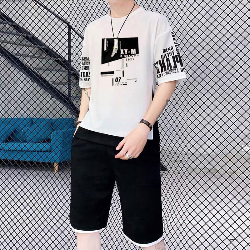 Bộ Đồ Thể Thao Áo Thun Tay Ngắn Phối Quần Short Thời Trang Mùa Hè Cho Nam