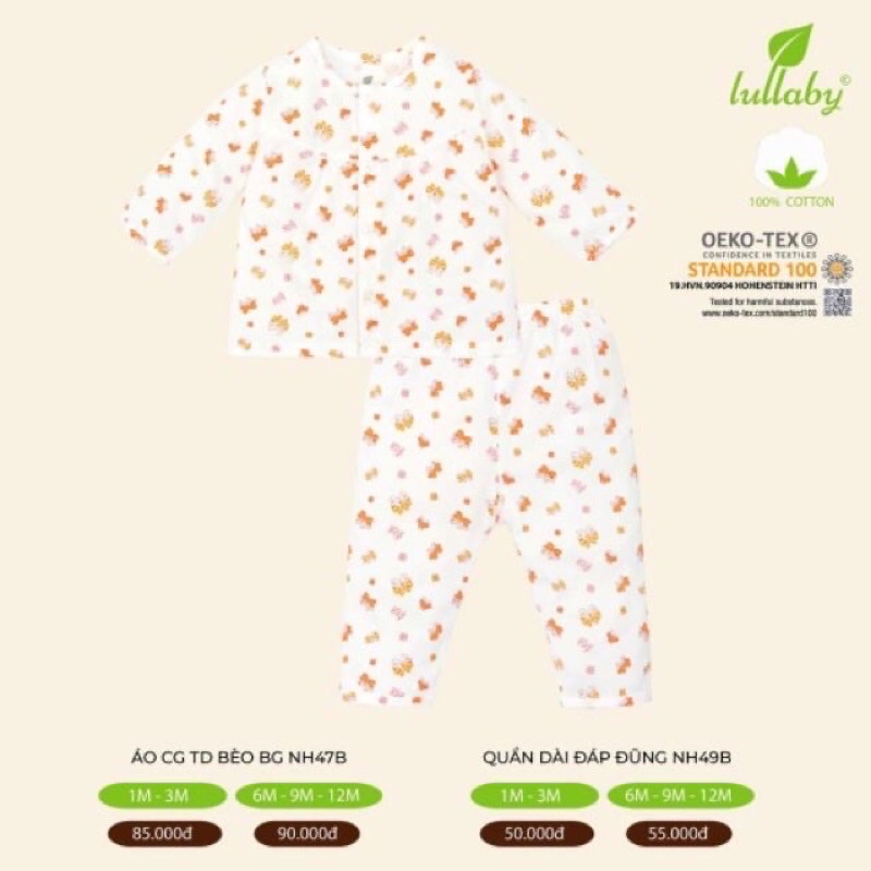 [Xả hàng] Bộ cài giữa dài tay bé trai/bé gái Lullaby (Sz 1-12m) [NH48P-NH49P]