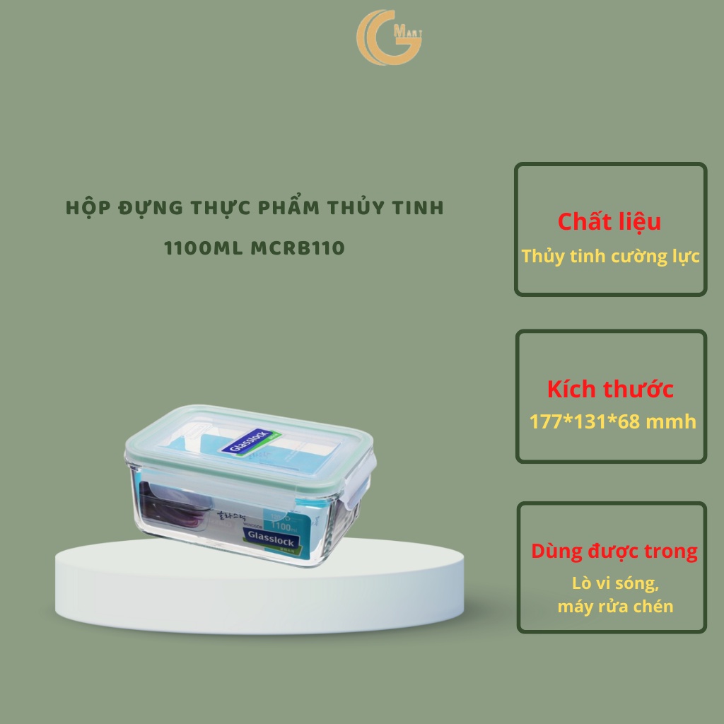 Hộp đựng thực phẩm thủy tinh GLASSLOCK 1100ml MCRB110 chịu va đập