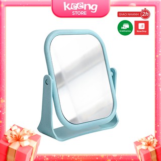 Gương soi để bàn trang điểm KEENGSTORE, Gương công chúa Hàn Quốc 2 mặt xoay 360 độ lúa mạch siêu cute