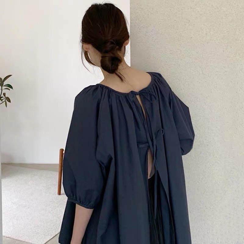 Áo sơ mi cổ tròn tay lửng thắt nơ lưng hoặc khoác ngoài Defleur.studio [Kéo sang xem Video thật]