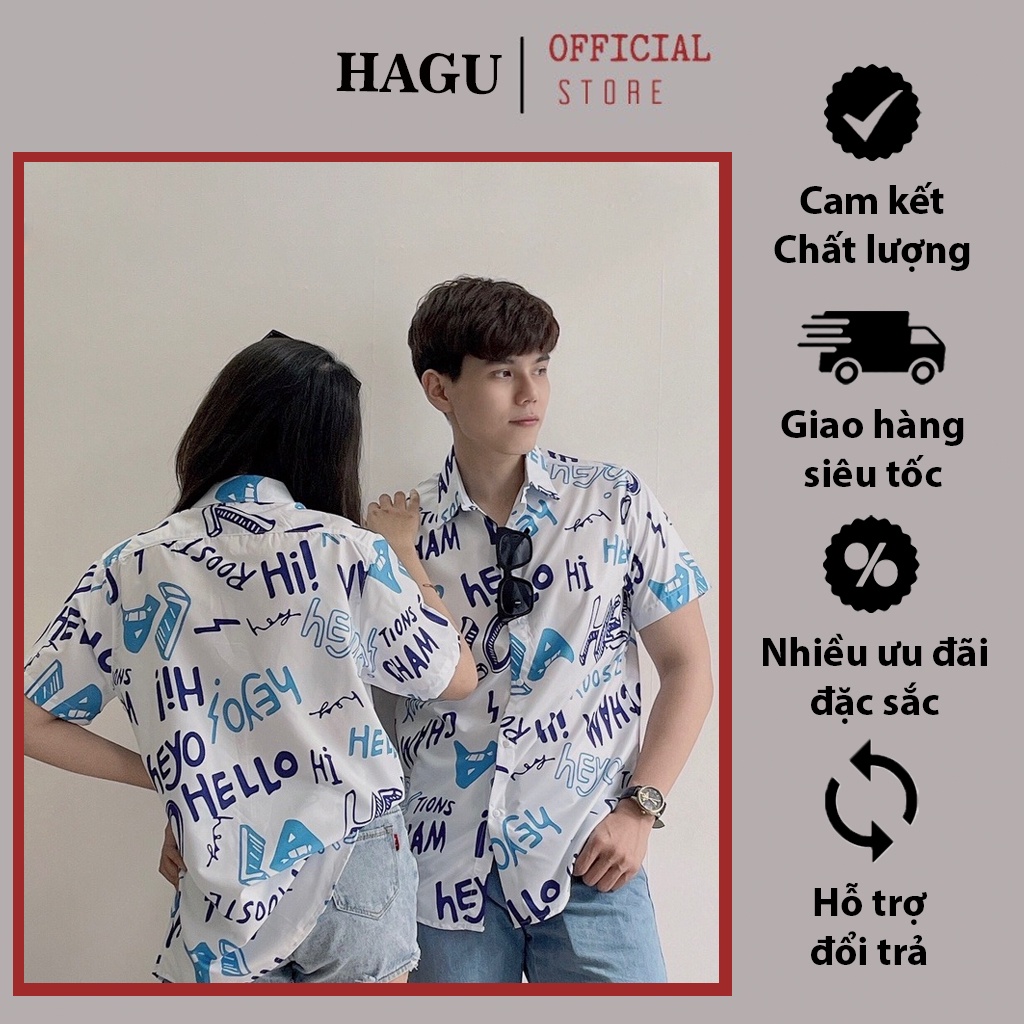 Áo Sơ Mi Nam Nữ Tay Ngắn Thời Trang Mùa Hè Chất Vải Siêu Thoáng 246 In Họa Tiết Hi Hello Mẫu Siêu Cute