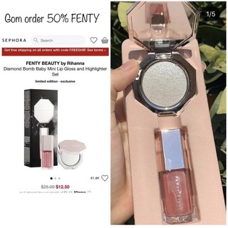 [GIÁ GOM  SALE ] Set phấn bắt sáng và son Fenty Diamond Bomb Baby Mini Lip Gloss and Highlighter Set