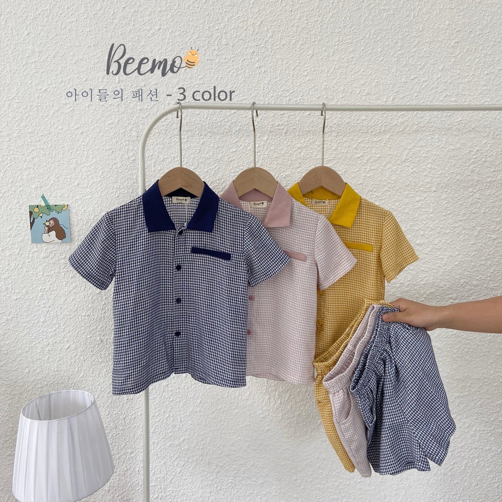 Bộ unisex kẻ caro hàng thiết kế hãng Bemoo, set đồ bộ phong cách Hàn Quốc