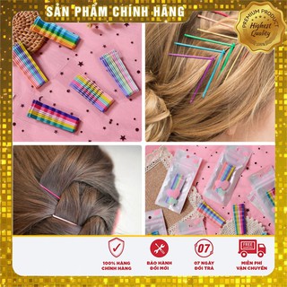 SET 10 ghim cài tóc lượn sóng bảy sắc cầu vồng cho nữ
