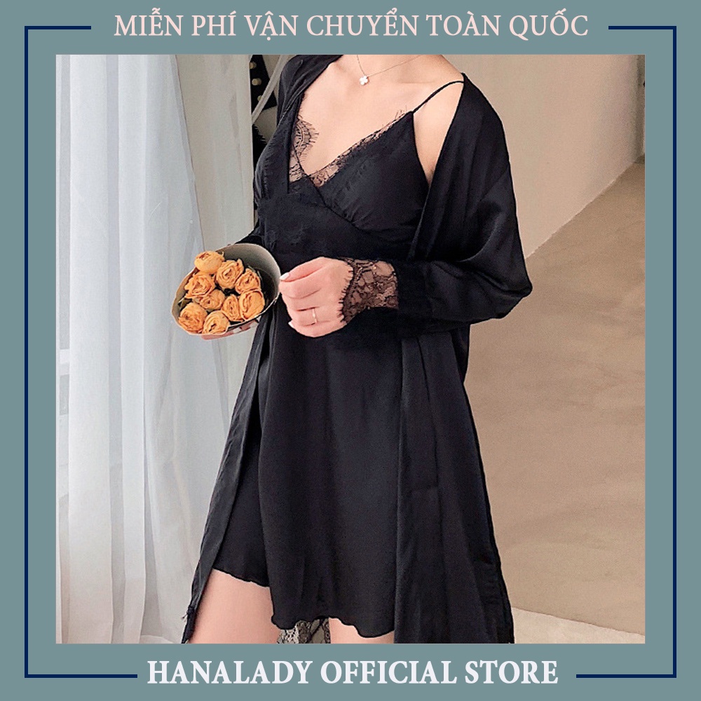Váy ngủ lụa 2 dây - Đồ ngủ nữ, đầm ngủ kèm áo choàng cao cấp VN442