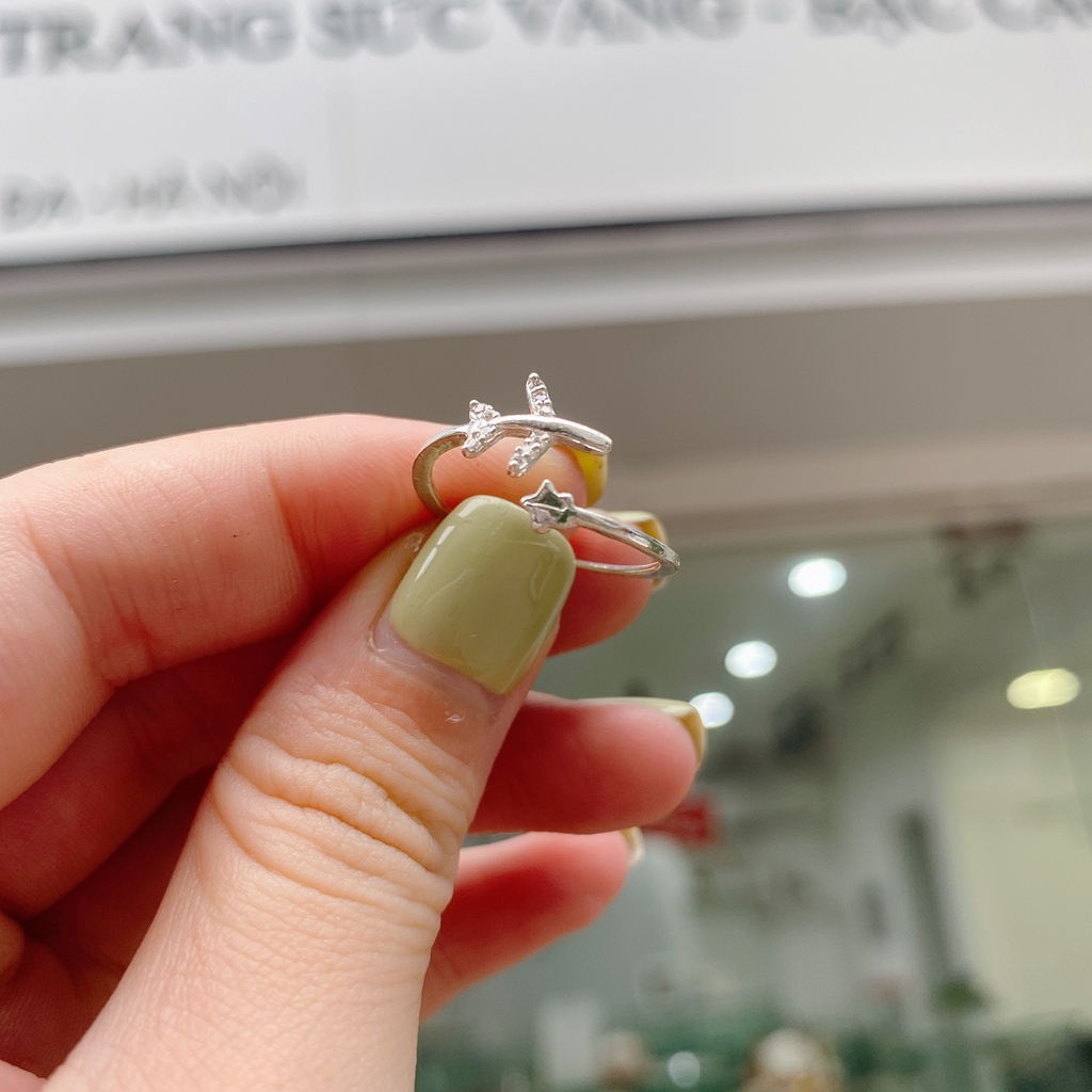 Nhẫn Bạc Ta CaoBac Silver Dạng Hở Thiết Kế Hình Máy Bay Hoạ Tiết Ngôi Sao Nhẹ Nhàng Lấp Lánh Quà Tặng Cho Bạn Gái