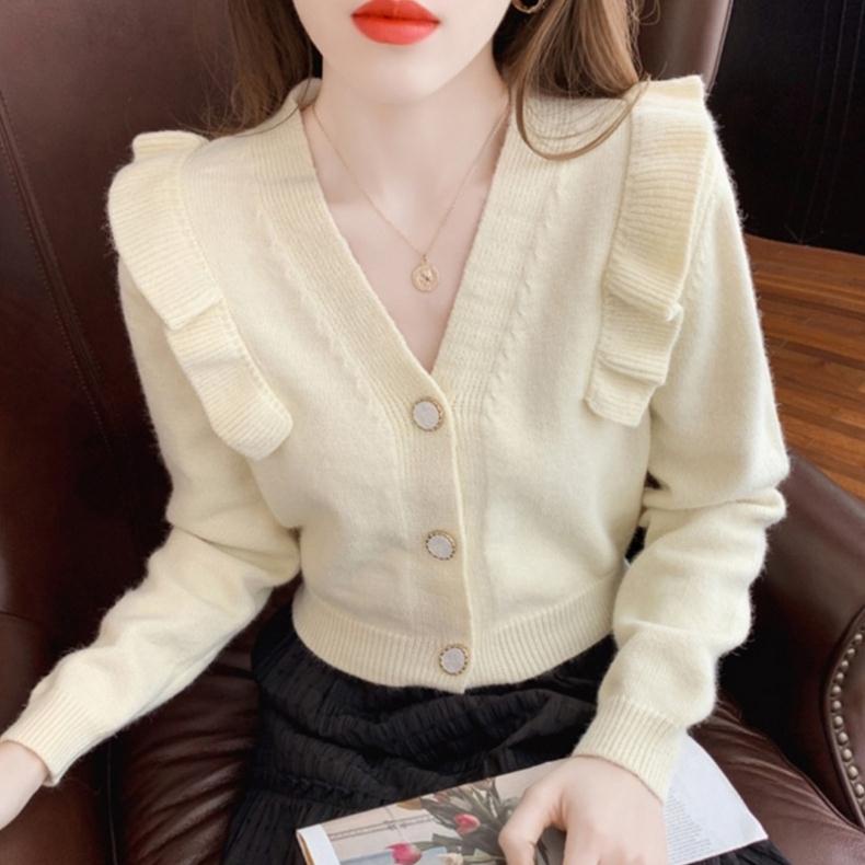 Áo len nữ, áo len croptop tay bèo hàng quảng châu loại 1 _ảnh thật