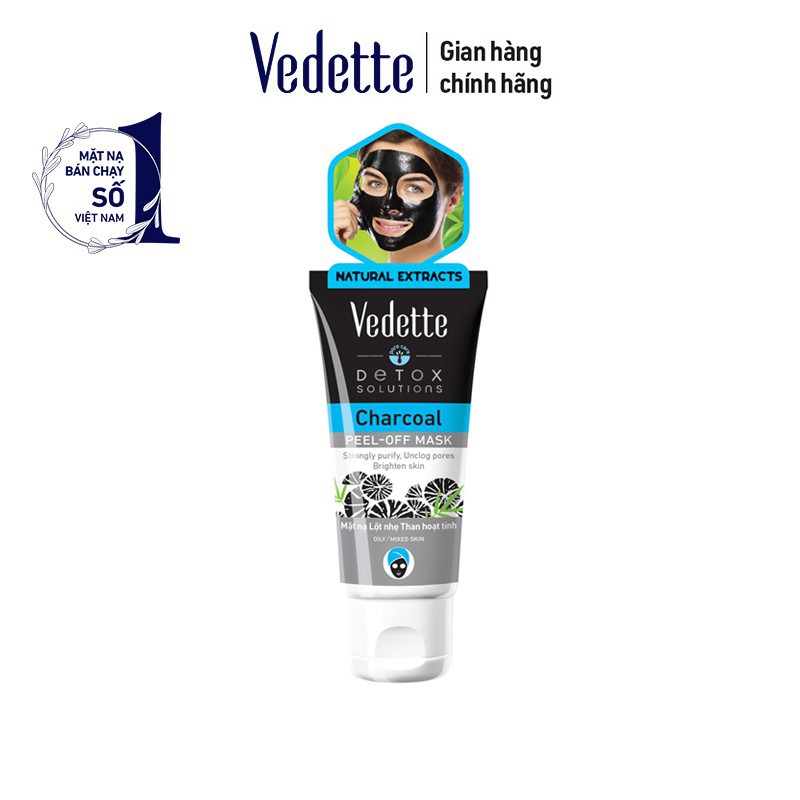 Mặt nạ lột nhẹ Vedette Pore care Detox Solutions Charcoal Peel-off Mask 50ml