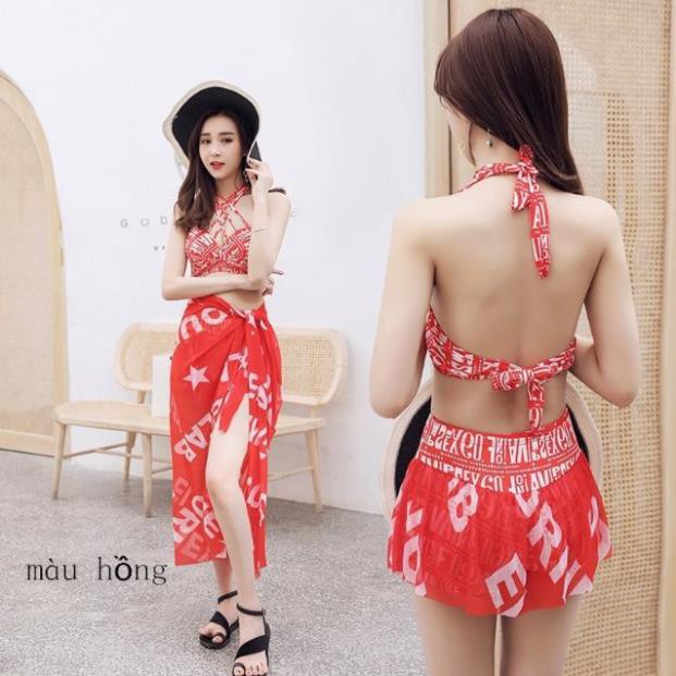 (Sẵn) Bộ đồ bơi tắm biển nữ Bikini 3 mảnh kín đáo gợi cảm 👙