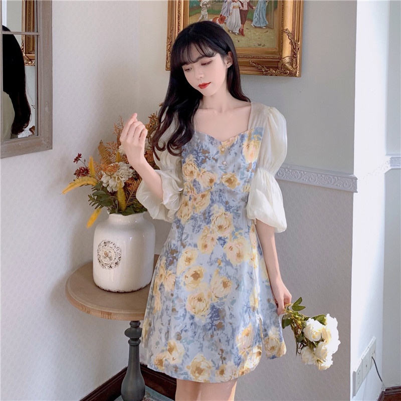 Đầm Tay Phồng In Họa Tiết Ngọt Ngào Thời Trang Cho Nữ