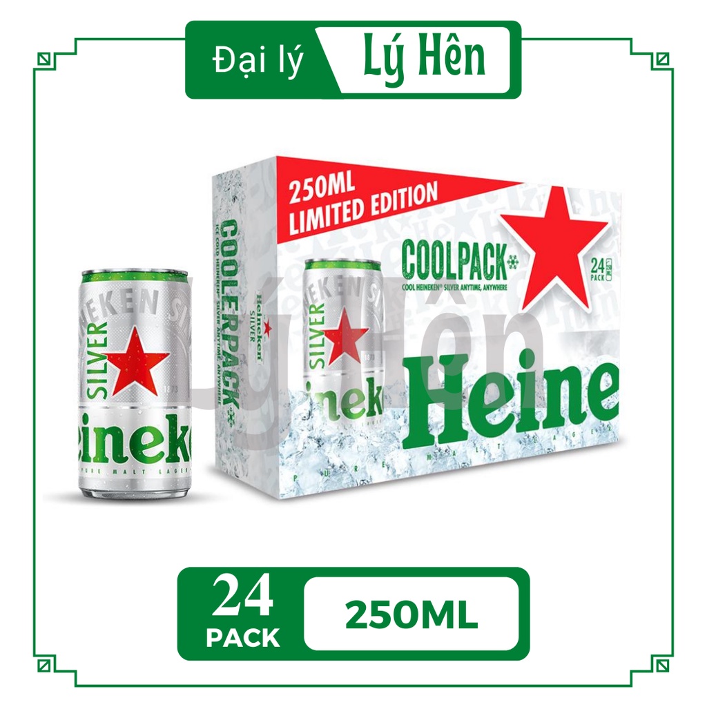 Thùng 24 Lon Bia Heineken Silver 250ml - Heineken Bạc 250ml/Lon Date Luôn Mới