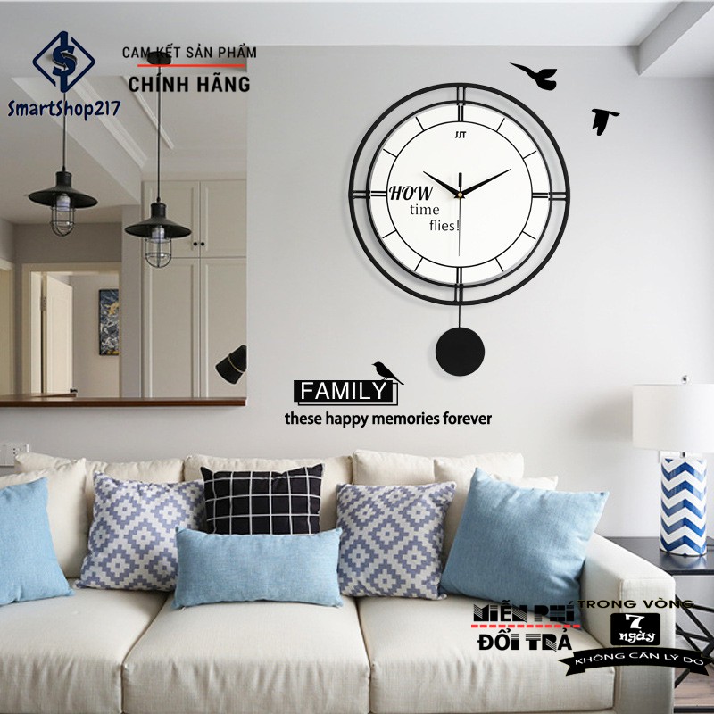 [DH-019] Đồng Hồ Treo Tường Trang Trí Quả Lắc (Tặng Decal trang trí + Bộ Kim dự phòng + Đinh treo chống hỏng tường)