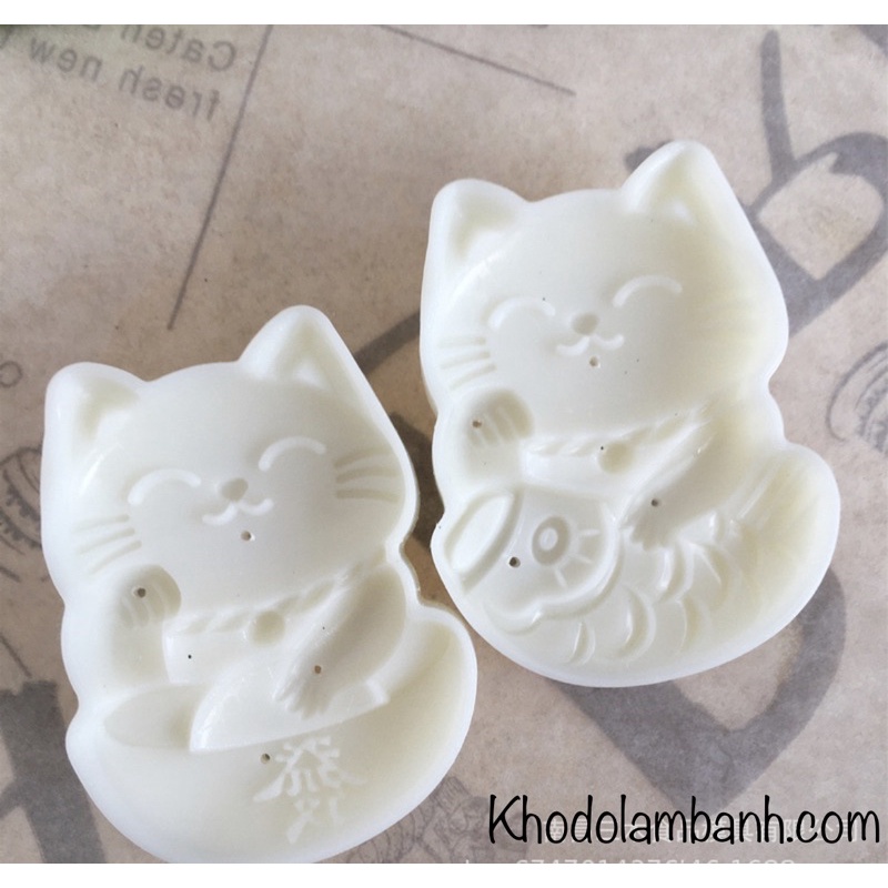 Khuôn trung thu mèo thần tài 2 mặt 50g