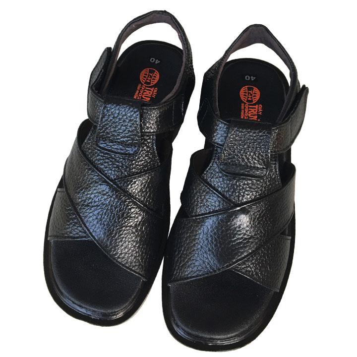 Dép sandal nam da bò màu đen đế PU siêu nhẹ cao 4.5cm QNTH767 DÉP CÓ FORM NHỎ HƠN 1 SIZE