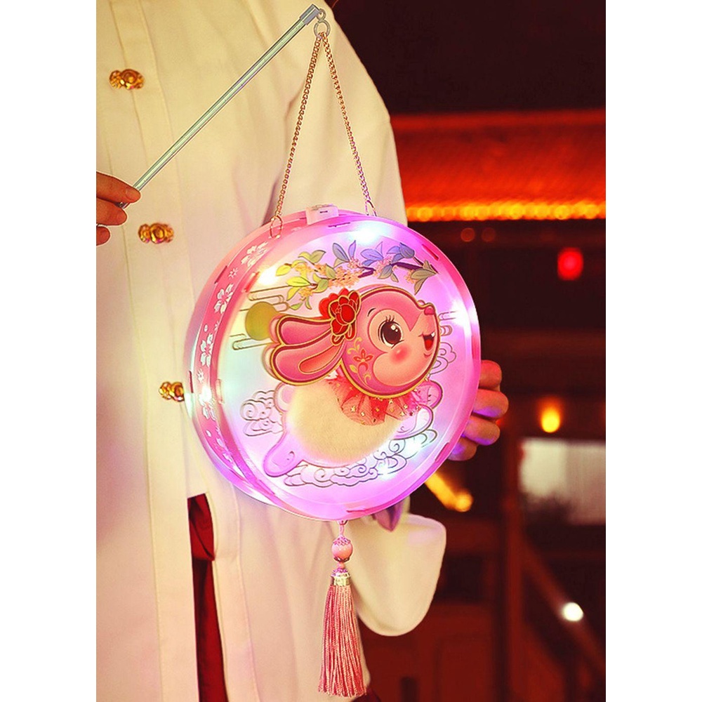 YIYU Lồng Đèn PVC Hình Thỏ Tua Rua Phối Lông Xù Sáng Tạo Cho Bé