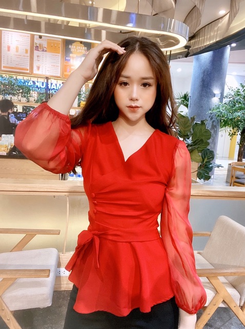 Áo peplum cúc bọc thiết kế ( kèm ảnh trải sàn tự chụp)