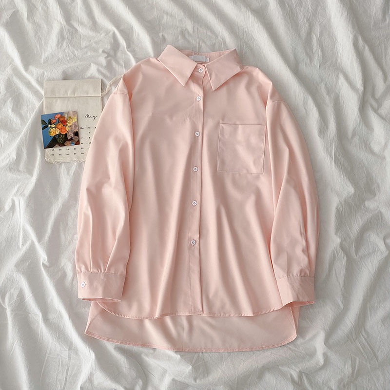 Áo sơ mi dáng rộng phong cách retro Hàn Quốc dễ phối đồ dành cho nữ