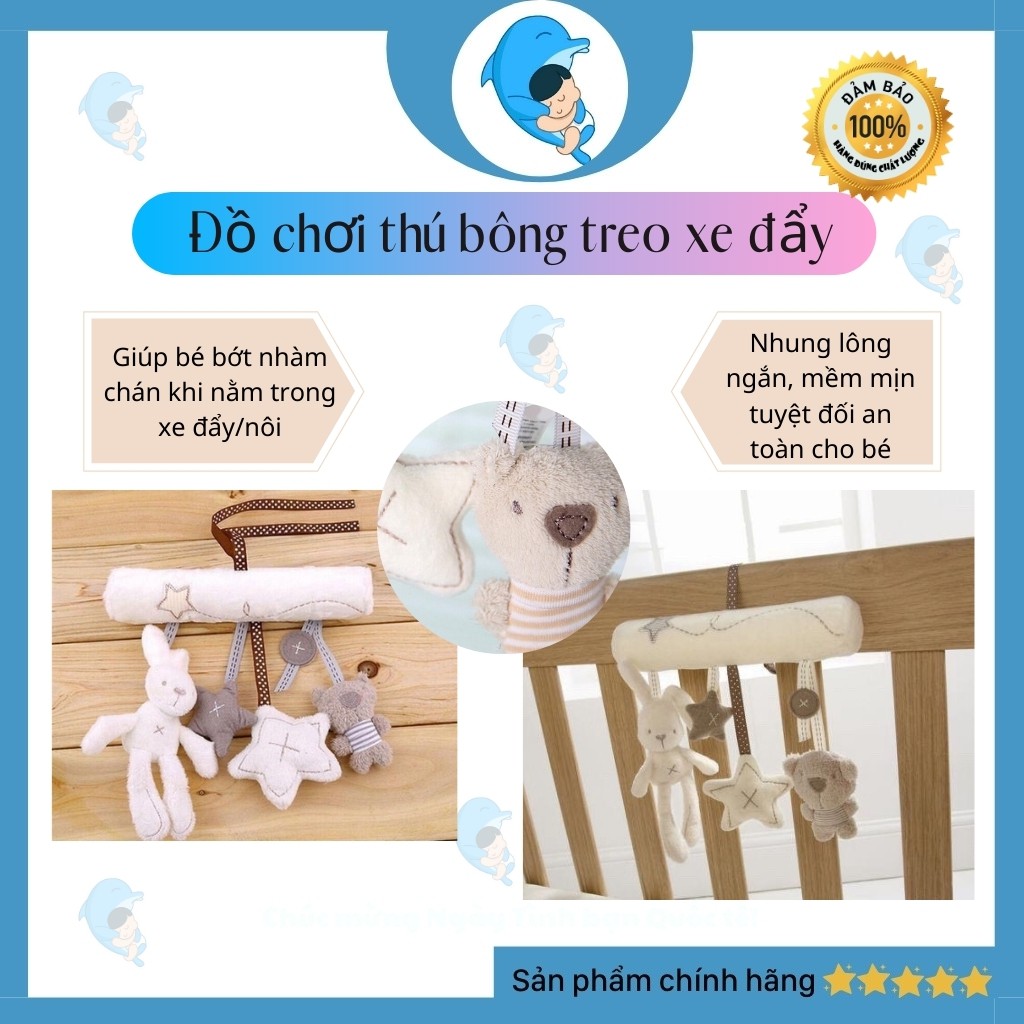 Đồ Chơi Thú Bông Treo Nôi/Cũ/Xe Đẩy An Toàn Cho Bé Có Máy Phát Nhạc