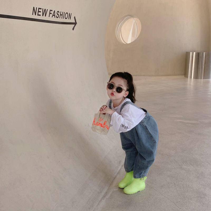 Hàng Mới Về [Hàng Mới Về] Quần Yếm Denim Dáng Rộng Thoải Mái Phong Cách Hàn Quốc Thời Trang Mùa Thu Cho Bé Gái